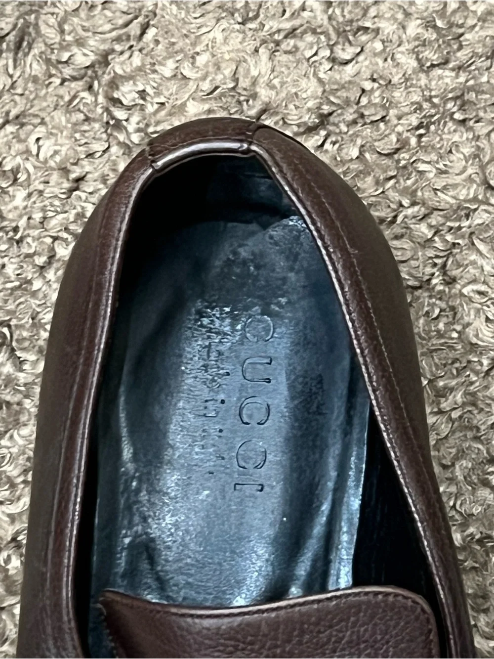 Men's Brown Leather Loafers with Red & Green Accent Gucci Sz 7.5 d